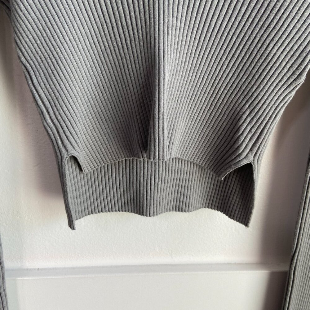 All Saints Grey Ribbed V-Neck Sweater - Picture 12 of 12